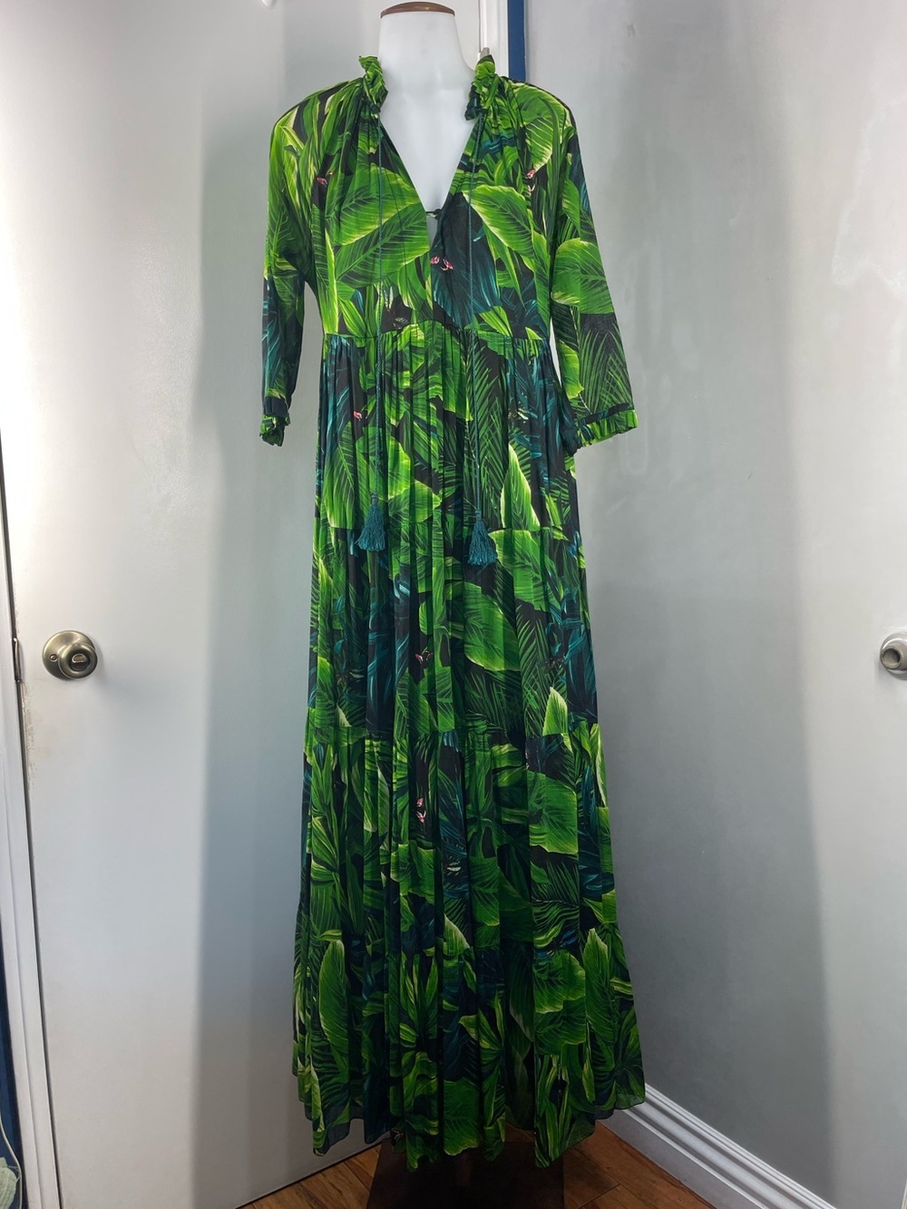 Samantha  Sung vibrant green and black tropical print chiffon maxi dress Tropica